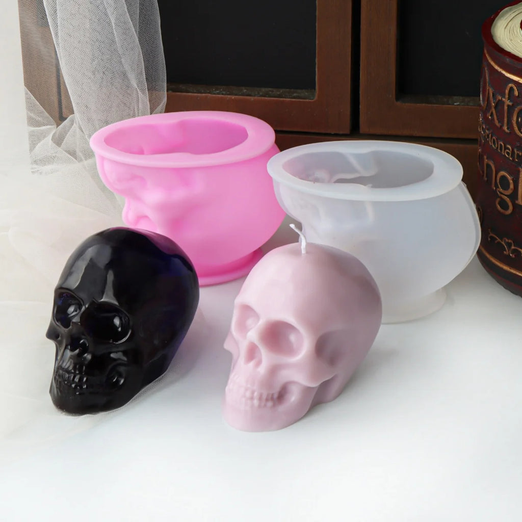 3D Skull Silicone Mold DIY Large Skull Desktop Ornament Epoxy Resin Candle Mold Skull Sculpture Halloween Home Decoration Mold