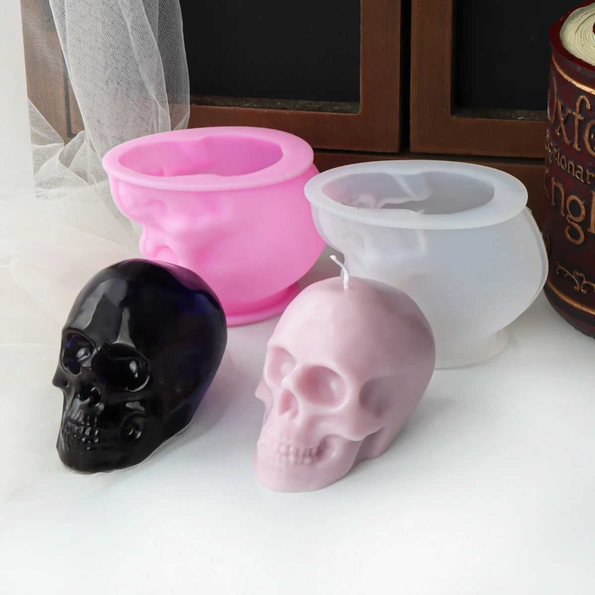 3D Skull Silicone Mold DIY Large Skull Desktop Ornament Epoxy Resin Candle Mold Skull Sculpture Halloween Home Decoration Mold