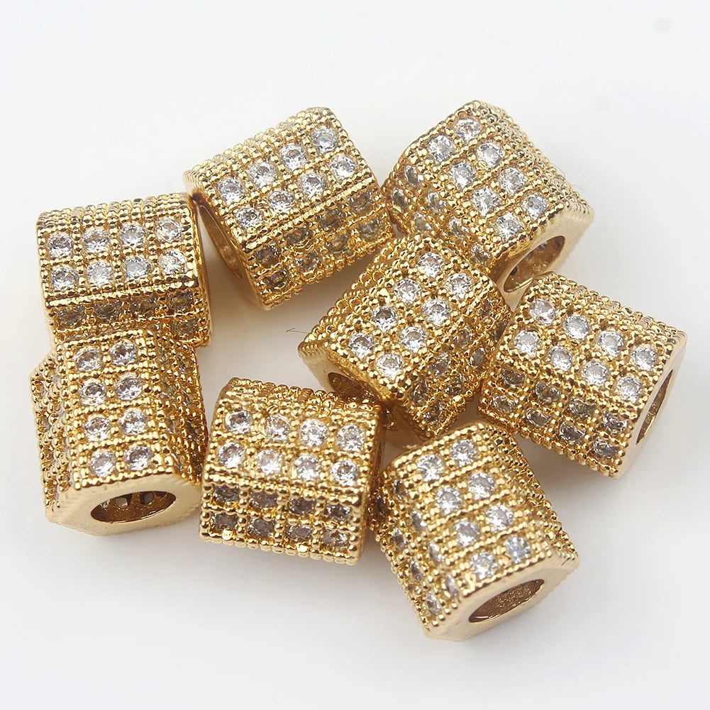 Metal Beads Copper CZ-Style Micro Pave Geometric for DIY Jewelry Making