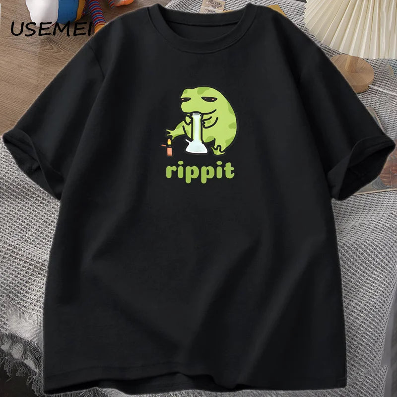 T-Shirt Men's Funny Rippit Frog Graphic Cotton Short Sleeve Streetwear Tee