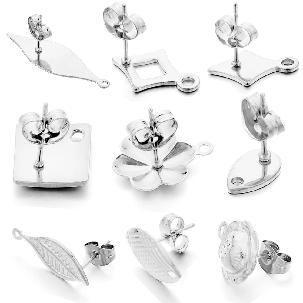 Ring Settings Stainless Steel Earring Base Geometric Leaves DIY Jewelry Making