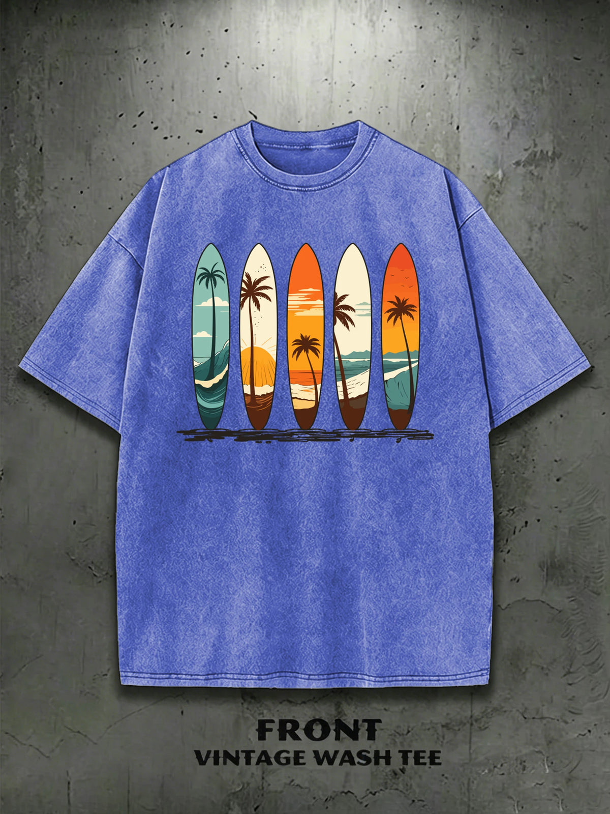 T-Shirt Surfboard Retro Surf Coconut Tree Vintage Wash Graphic Tee