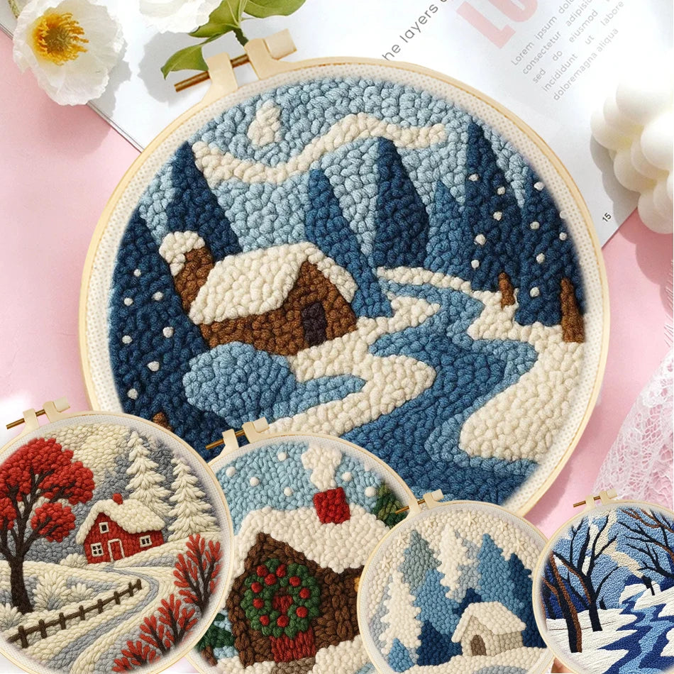 Punch Needle Kit, Cozy Winter Designs for Beginner Embroidery & Home Decor