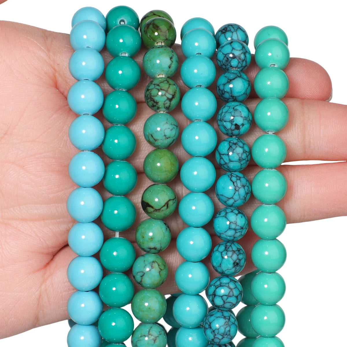 Stone Beads Blue Howlite-Style Smooth Round for DIY Jewelry Making Craft Beads