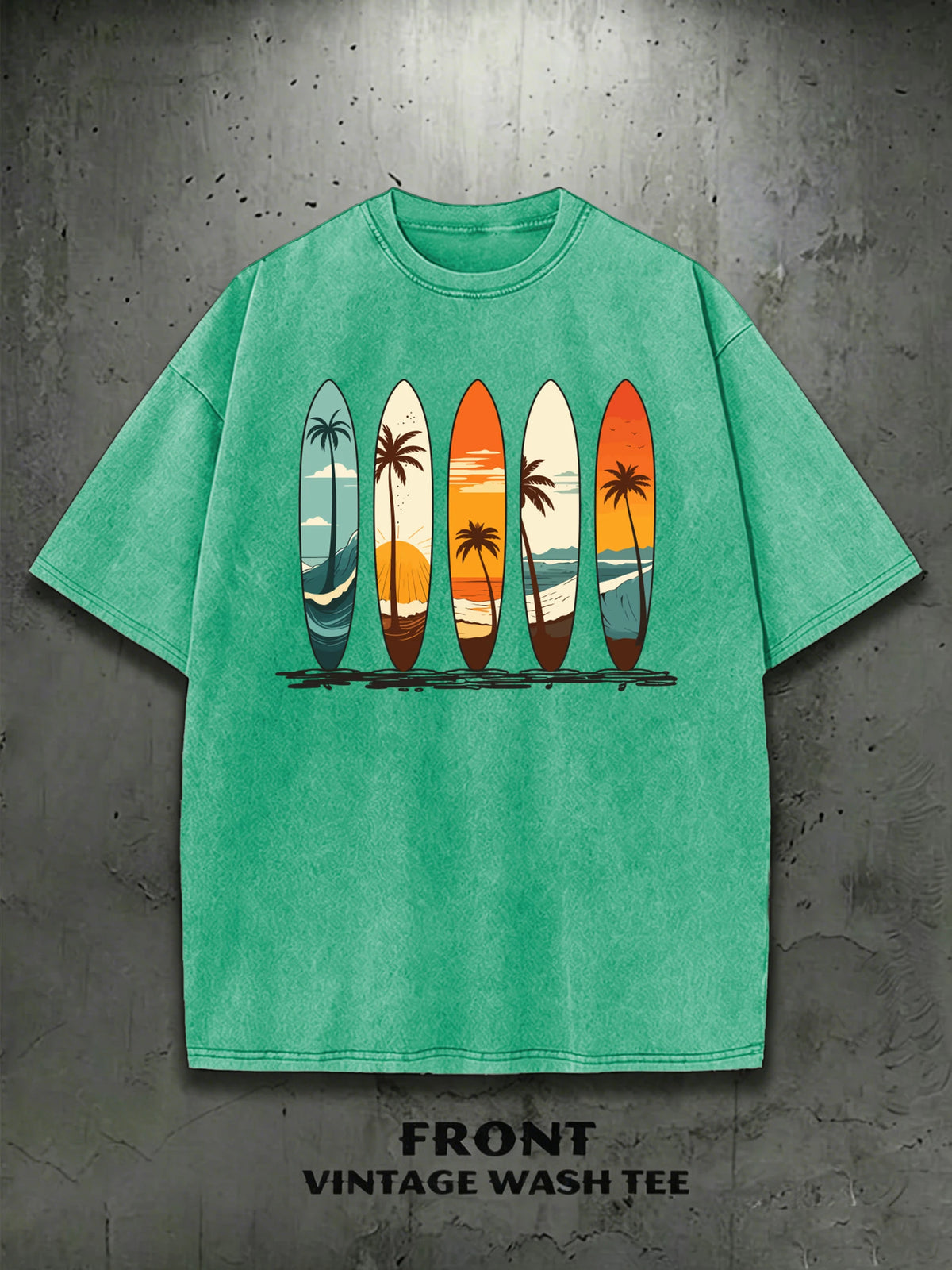 T-Shirt Surfboard Retro Surf Coconut Tree Vintage Wash Graphic Tee