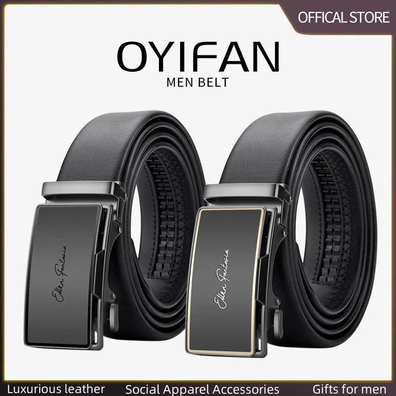 Men's Ratchet Leather Belt Alloy Automatic Buckle for Jeans, Dress & Business