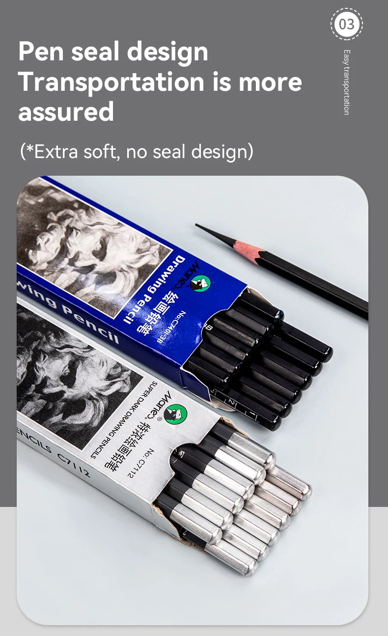 Borrence Graphite & Charcoal Sketch Pencils — Single Grade & Mixed Packs