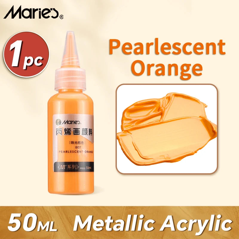 Metallic Acrylic Paint, Marie's 50ml — Pearlescent & Shiny Pigments, 6 Colors