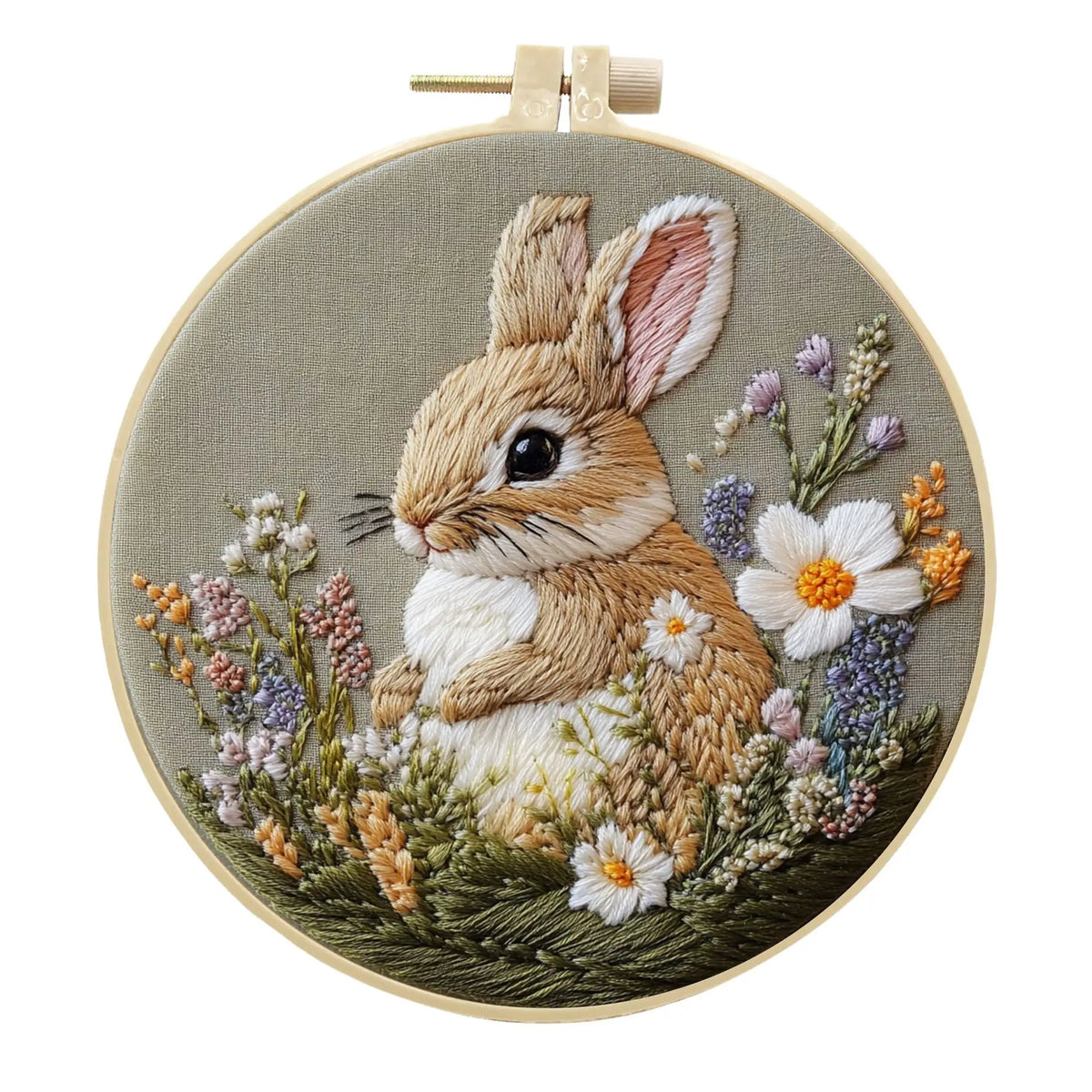 Embroidery Kit, Rabbit & Flower Wreath for Easter Decor & Handmade Gifts