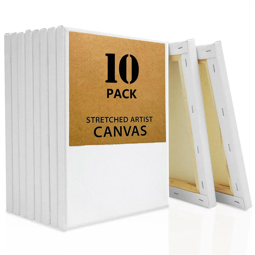 Stretched Artist Canvas 10-Pack Triple Primed Cotton Oil Acrylic Watercolor