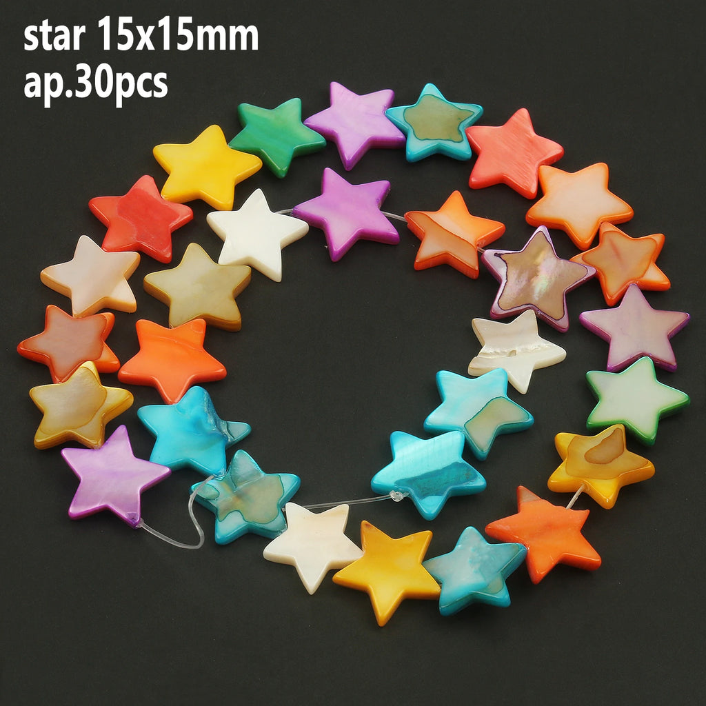 Shell Beads Mother-of-Pearl Heart Star Round Shapes for DIY Jewelry Making