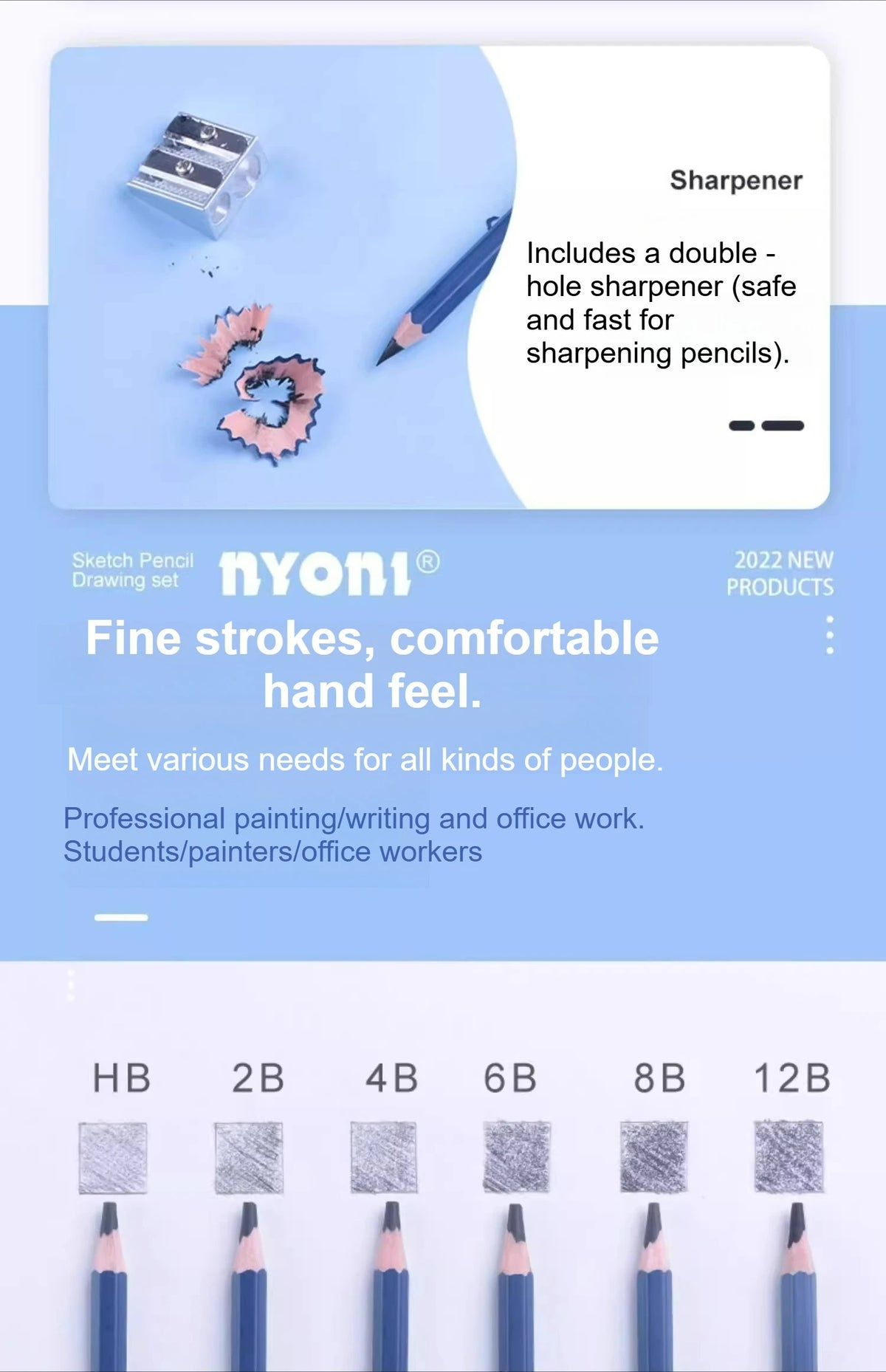 NYONI Matte Sketch Pencil Set — Iron Case, Eraser & Blending Stump Included