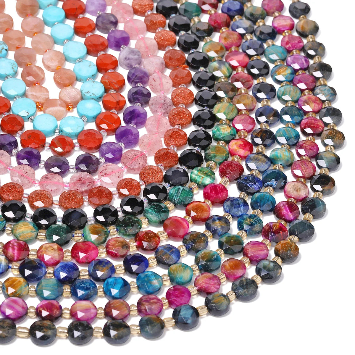 Stone Beads Faceted Coin Tiger Eye Amethyst Styles for DIY Jewelry Making