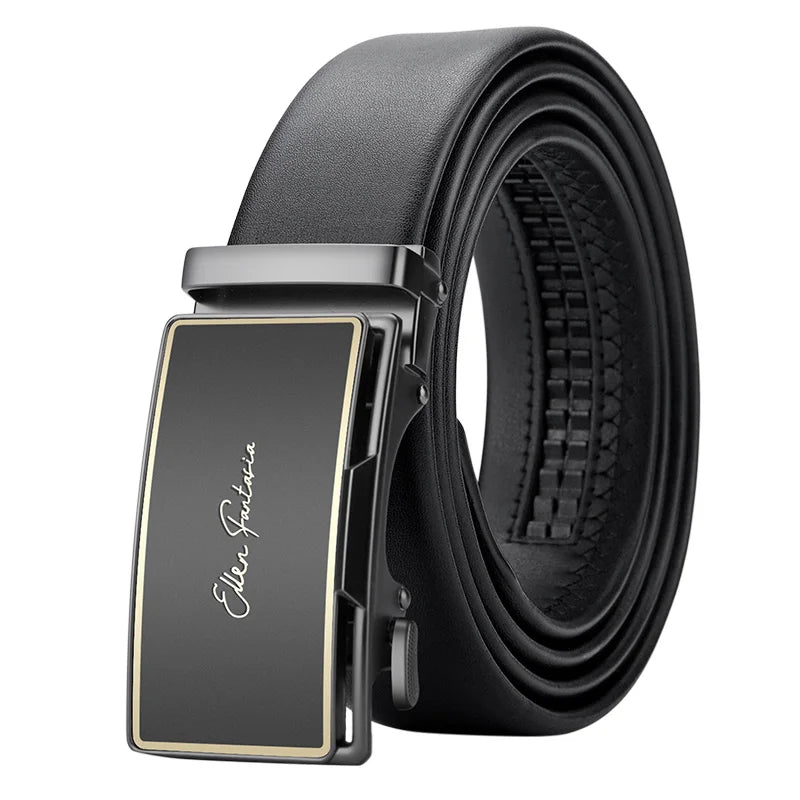 Men's Ratchet Leather Belt Alloy Automatic Buckle for Jeans, Dress & Business