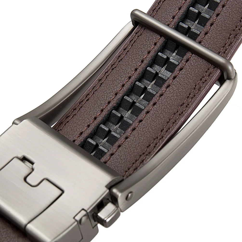 Men's Leather Belt Automatic Buckle Genuine Cowhide for Jeans, Dress, Golf
