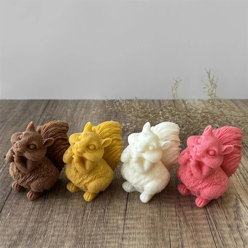 Cute Squirrel Candle Silicone Mold 3D Pinecone Scented Plaster Mold DIY Chipmunk Animal Soap Epoxy Resin Crafts Making Mold