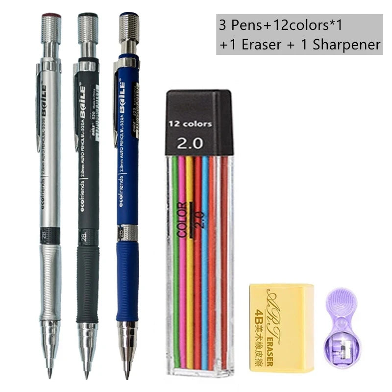 2.0mm Mechanical Pencil Set, 2B — Pencils & Lead Refills for Drawing & Sketching