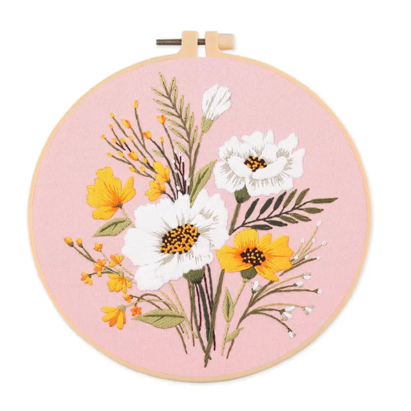 Embroidery Kit, Flower Designs with Hoop for Handmade Cross-Stitch Crafts