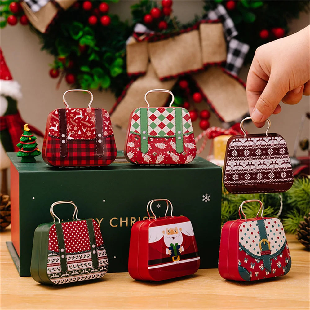 Christmas Decoration 2025 Metal Box Handbag Shape Tin Jar Jewelry Storage Case Kids Gift Can Storage Boxes 2026 Xms Party Decors