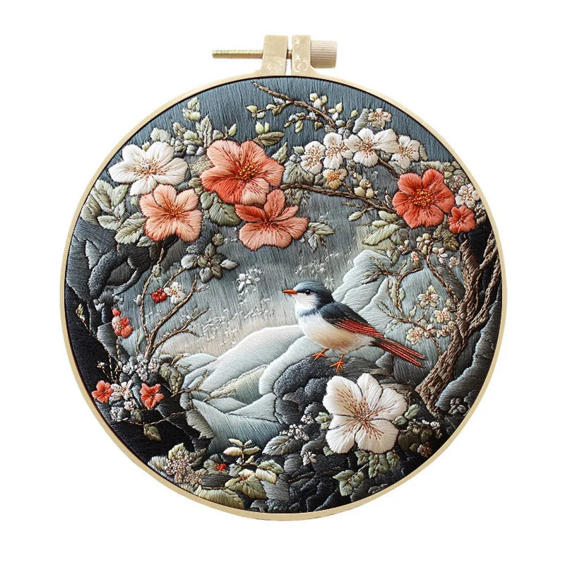 Embroidery Kit, Birds, Animals & Flowers for Handmade Landscape Wall Art
