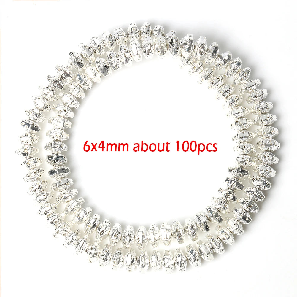 Stone Beads Black Gold Silver Color Volcanic Lava Rondelle Spacer Craft Beads
