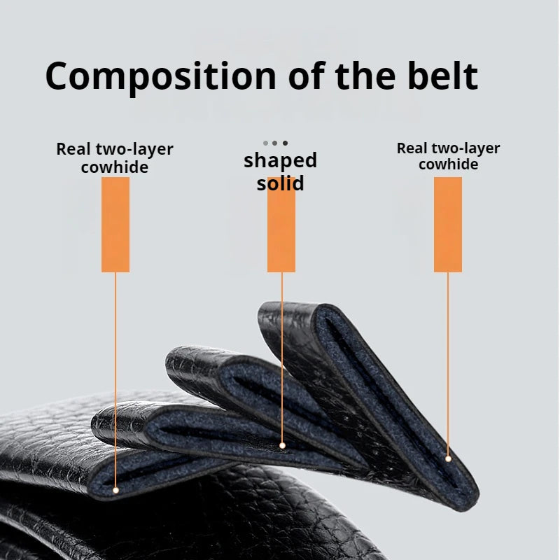 Men's Genuine Leather Belt Automatic Buckle Adjustable for Jeans, Business Wear