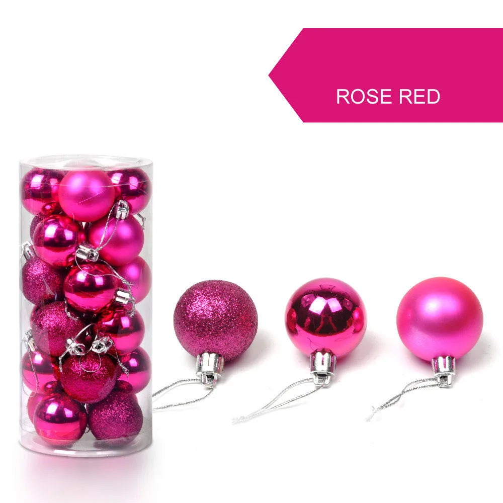 24pcs 3cm Glitter Christmas Ball Ornament Hanging Ball Gold Pink Champagne Christmas Tree Decorations New Year Gift
