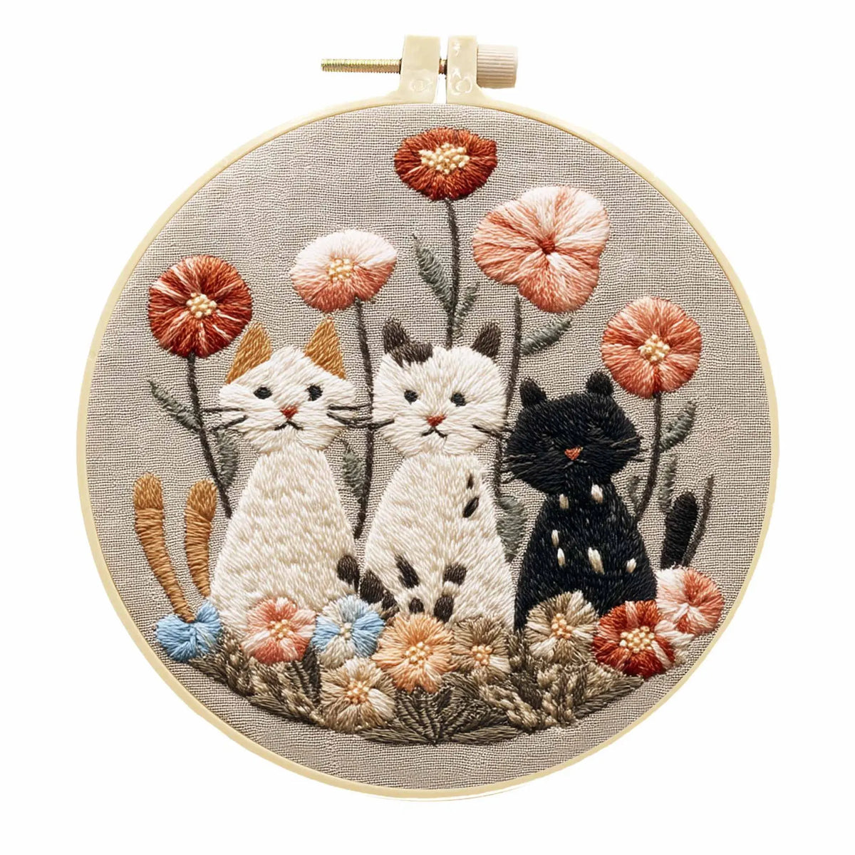 Embroidery Kit, Cats & Flowers with Needles & Thread for Handmade Crafts
