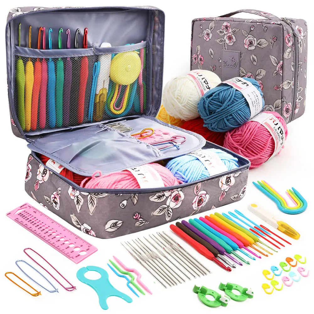 Crochet Kit with Hooks, Yarn & Storage Bag for Beginner Craft Projects
