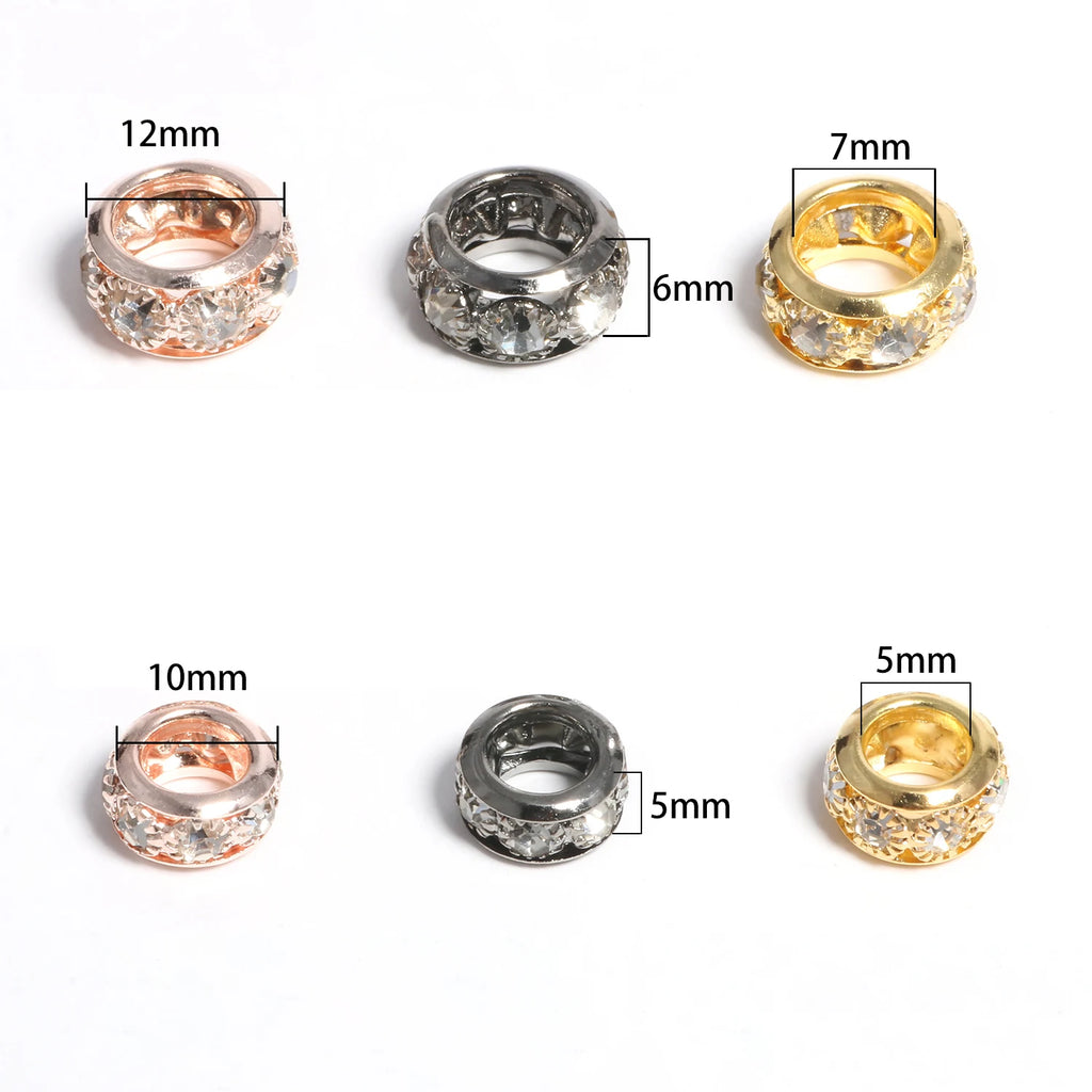 Metal Beads Rhinestone Large-Hole Round Rondelle for DIY Jewelry Making