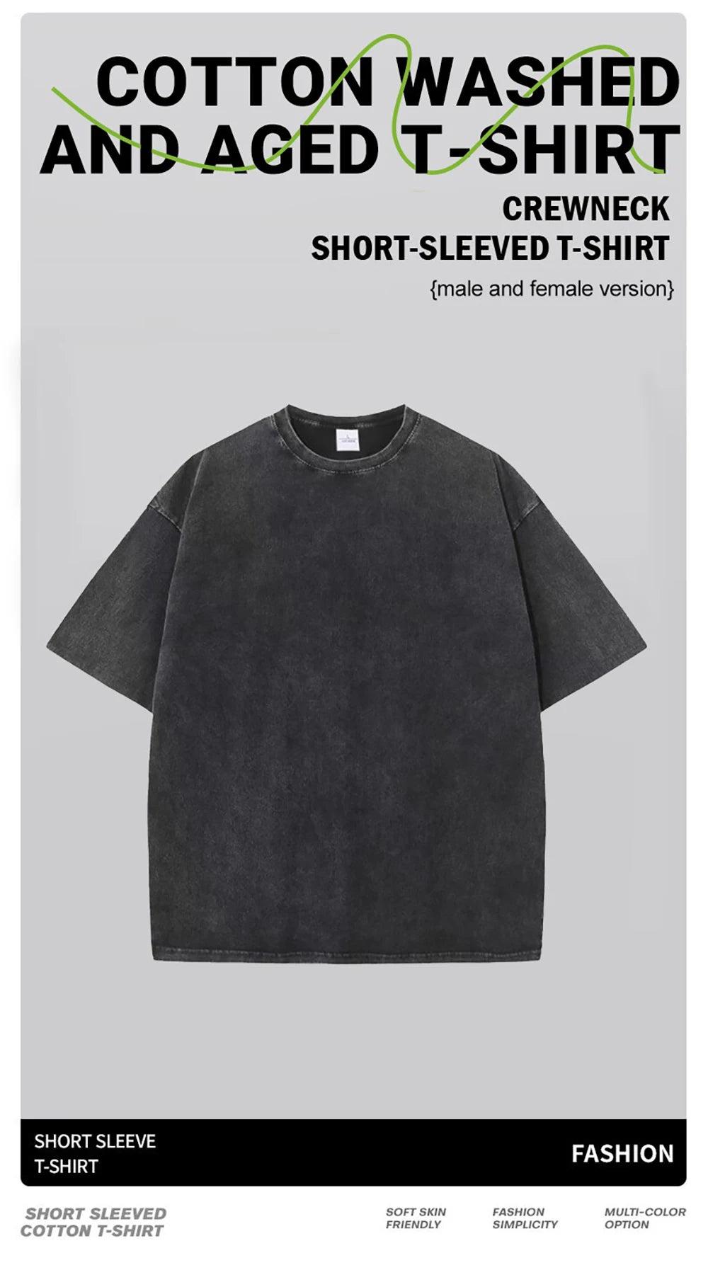 T-Shirt Unisex Washed Oversized Heavyweight Solid Color Vintage Loose Tee