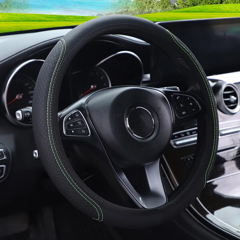 Steering Wheel Cover Breathable Leather Steering Wheel Cover Anti-Slip Comfort