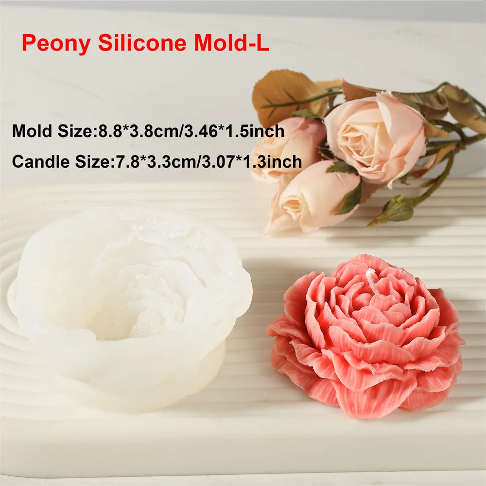 Peony Flower Candle Mold DIY Bud Flower Petal Resin Casting and Soap Making Molds 3D Heart Rose Floral Mold for Home Decor Gift