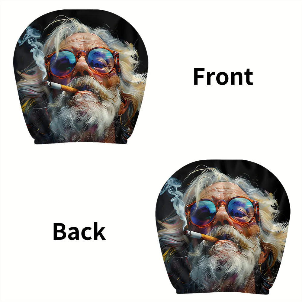 Car Headrest Covers, Hippie Old Man Print, 2pcs, Universal Fit