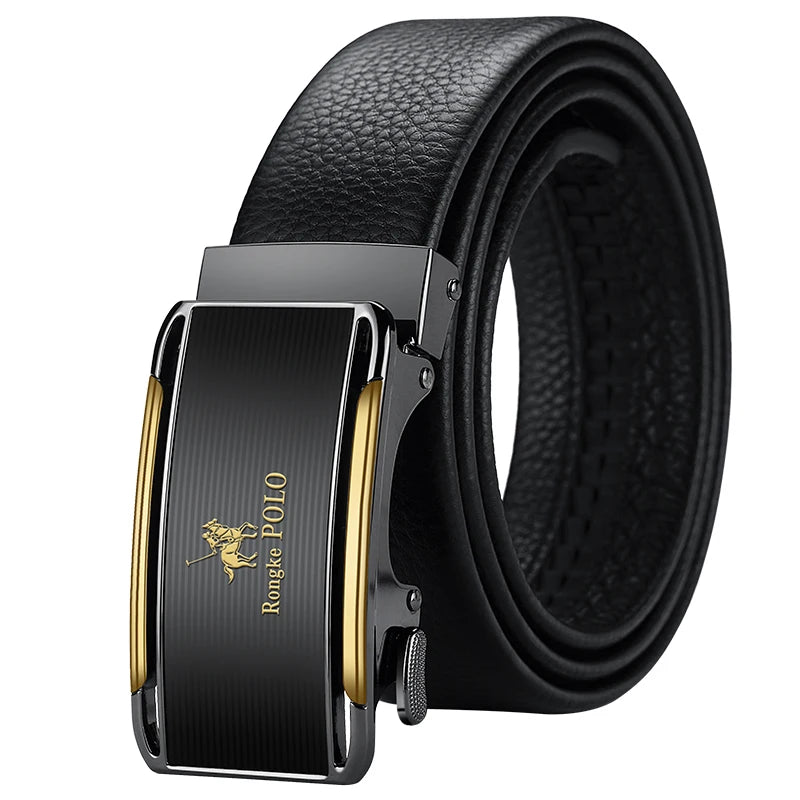 Men's Genuine Leather Belt Automatic Buckle Adjustable for Jeans, Business Wear