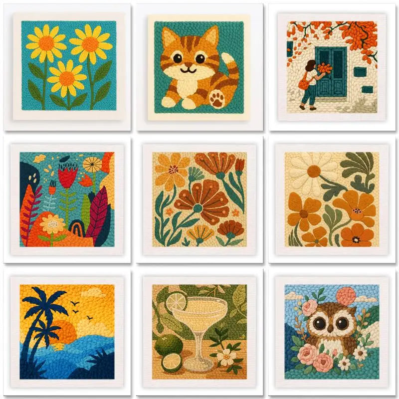 Punch Needle Kit, SDOYUNO Flower & Animal Designs with Display Frame