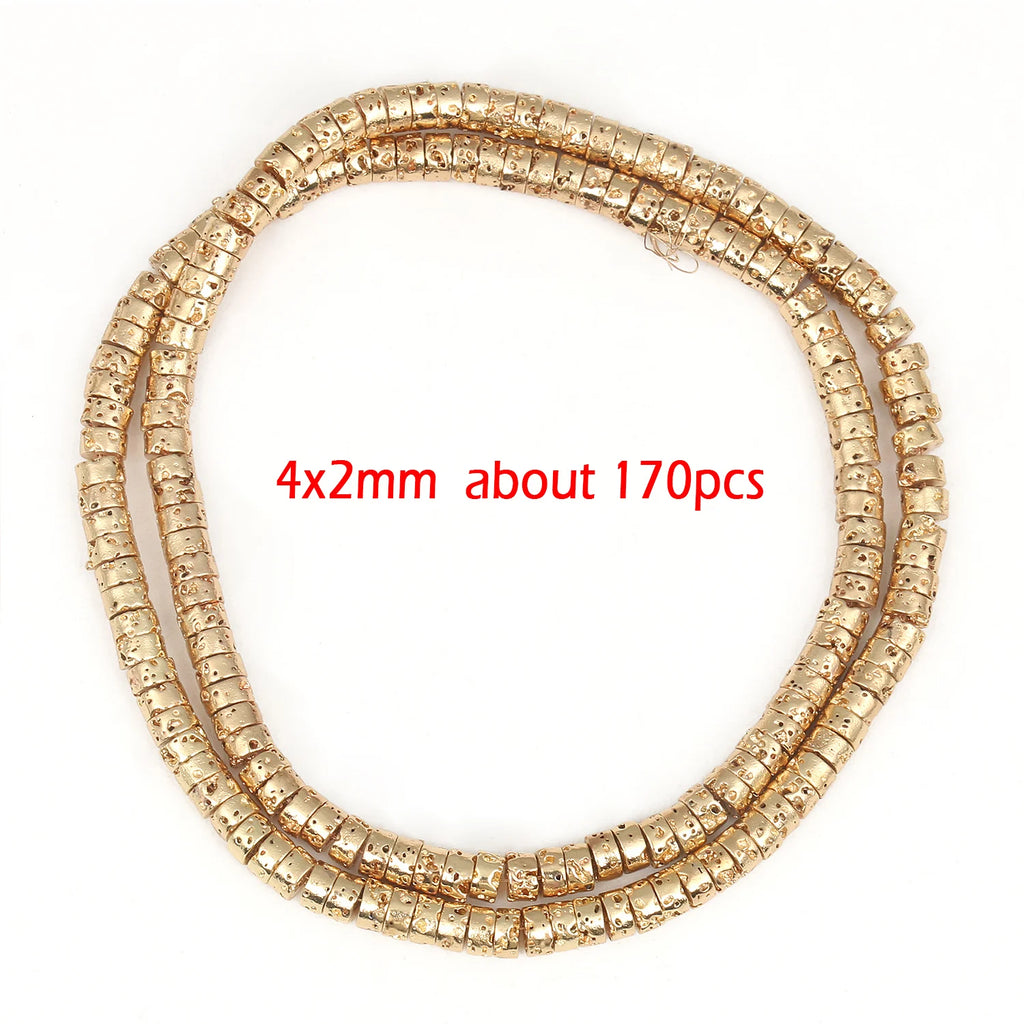 Stone Beads Black Gold Silver Color Volcanic Lava Rondelle Spacer Craft Beads