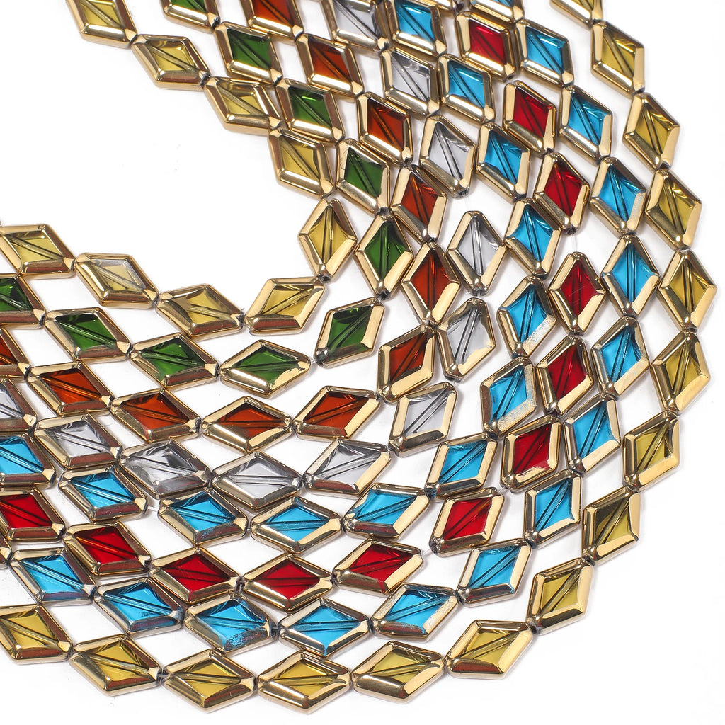 Glass Beads Diamond Shape Gold Color Edging for DIY Jewelry Making Craft Beads