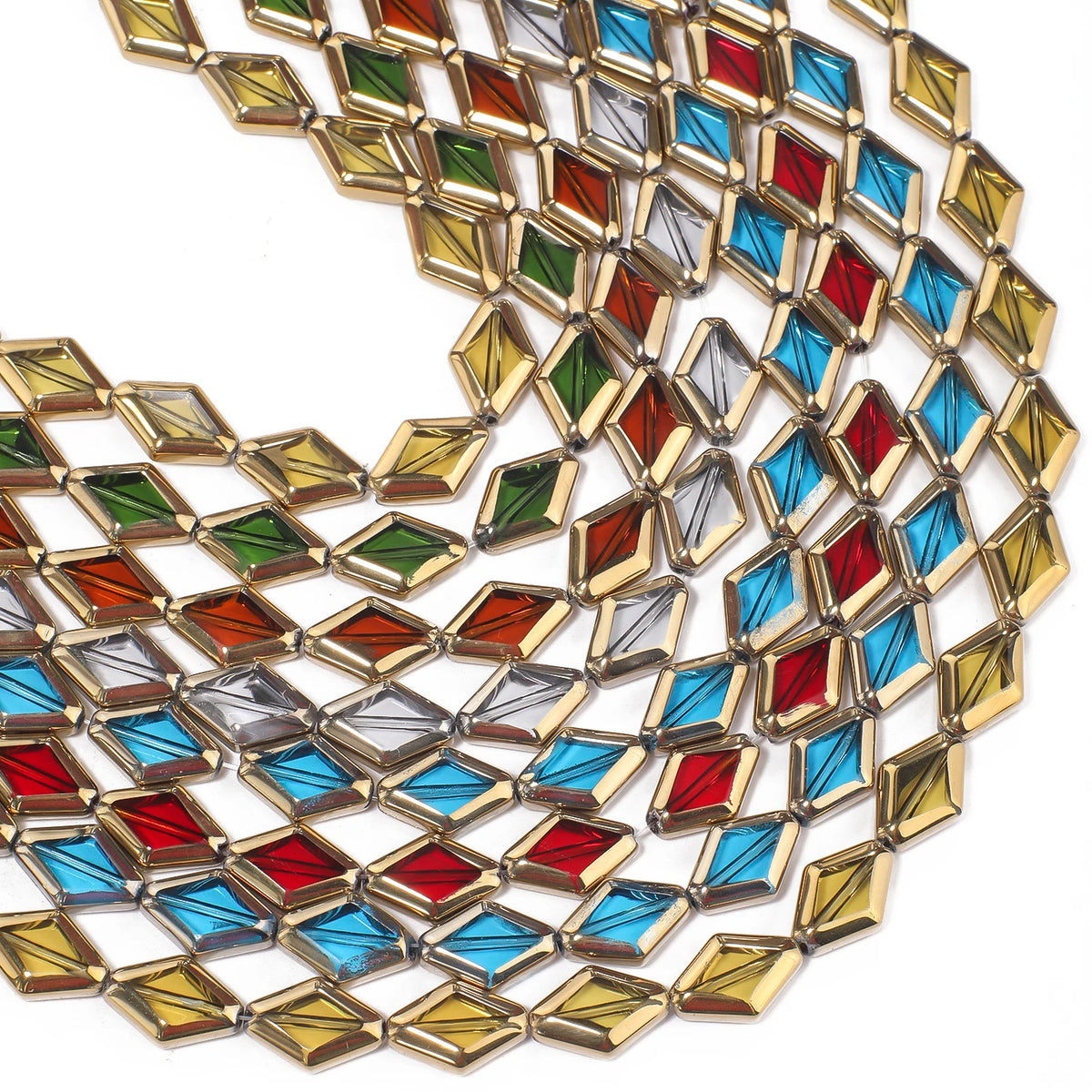 Glass Beads Diamond Shape Gold Color Edging for DIY Jewelry Making Craft Beads