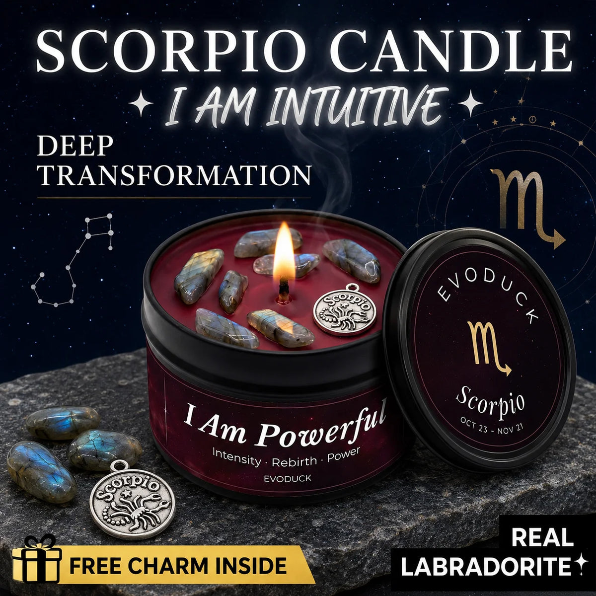 Scorpio Zodiac Scented Candle, Sandalwood Myrrh, Astrology Aromatherapy Candle in Tin, Home Fragrance Decor Birthday Gift, 3oz