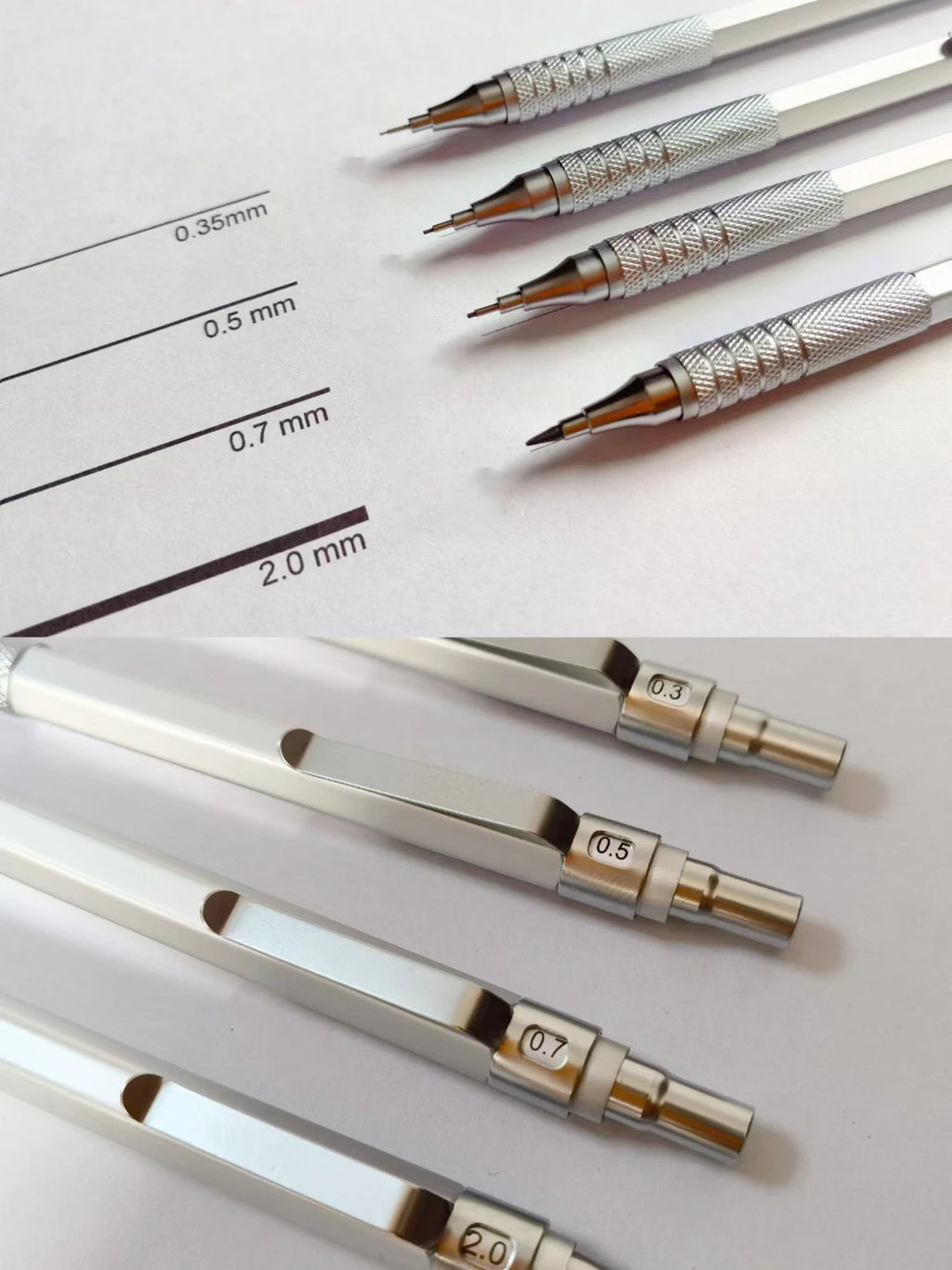 Metal Mechanical Pencil & Lead Refills — 0.3 to 2.0mm, Black or Silver