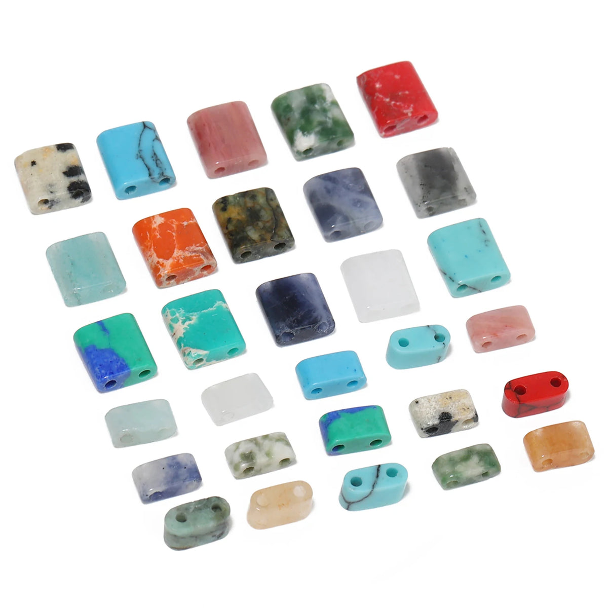 Stone Beads Rectangle Two-Hole Tiger Eye Jasper Styles for DIY Jewelry Making