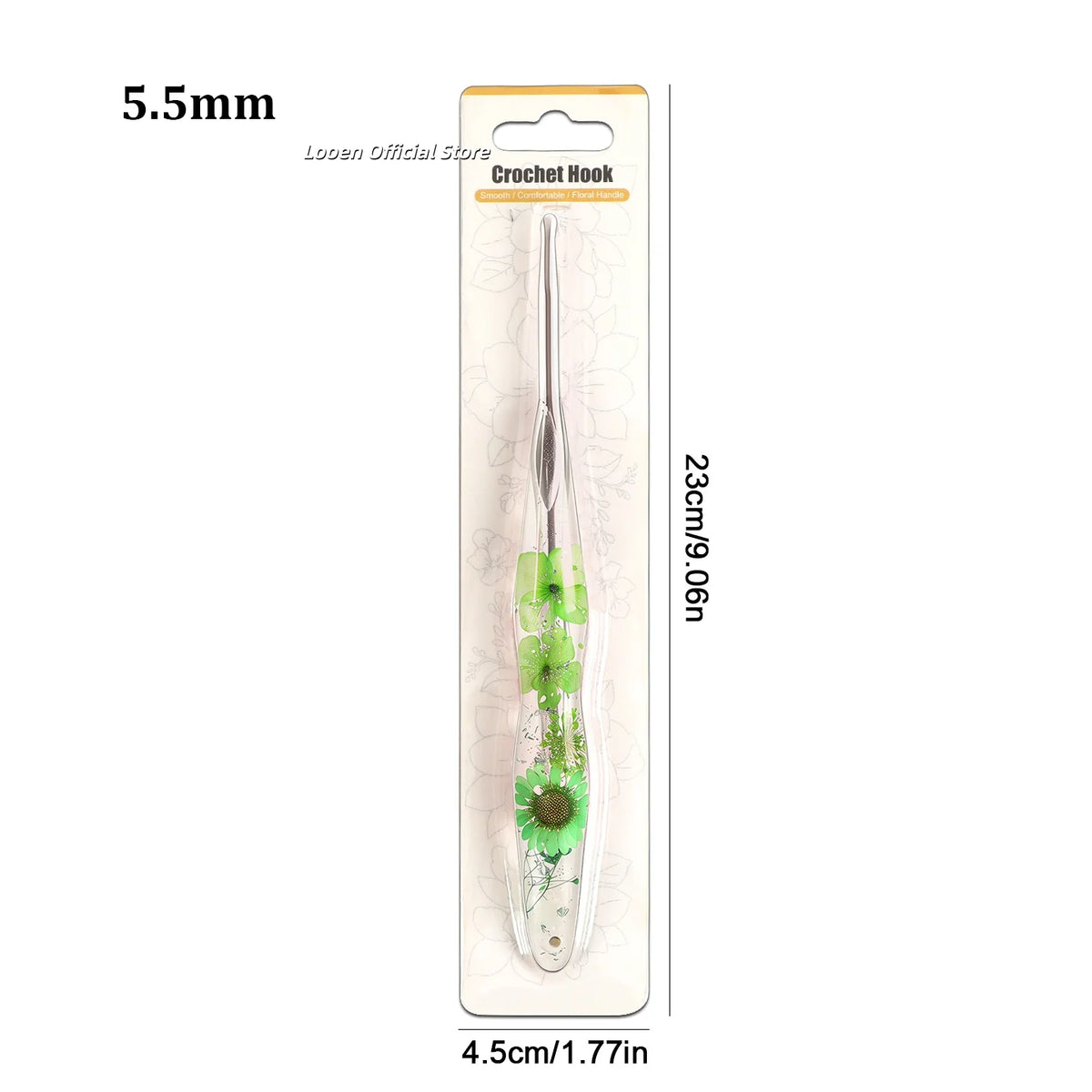 Crochet Hook, Gourd-Shaped Floral Resin Handle for Handmade Yarn Projects