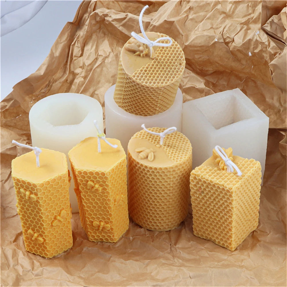 3D Bee Honeycomb Candle Molds Beehive Pillar Silicone Mold DIY Homemade Beeswax Scented Plaster Candle Soap Mold Home Decor