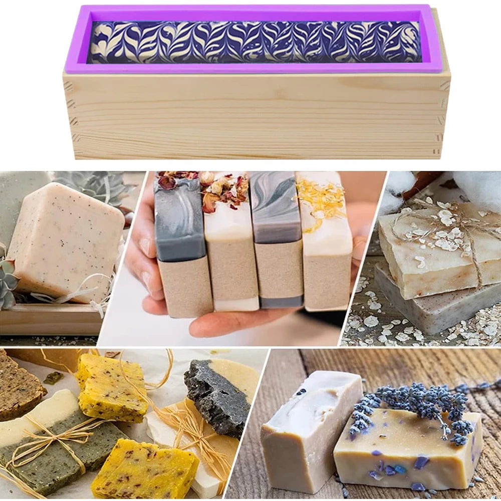 Rectangle Wooden Box Soap Mold Kits 600ml Silicone Soap Mold Flexible Rectangular Loaf Mold DIY Heart Moon Tube Soap Making Tool