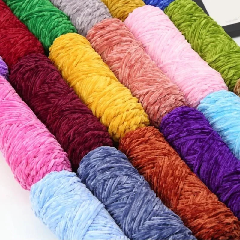 Yarn, Chenille Velvet-Style with Gold Luster for Scarves, Sweaters & Dolls