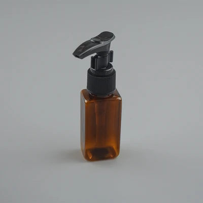 Brown rectangular PET bottle with black pump dispenser