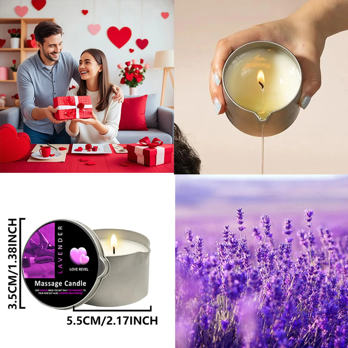 Massage Candles EVODUCK Handmade Soy Wax Rose Jasmine Lavender Fragrances