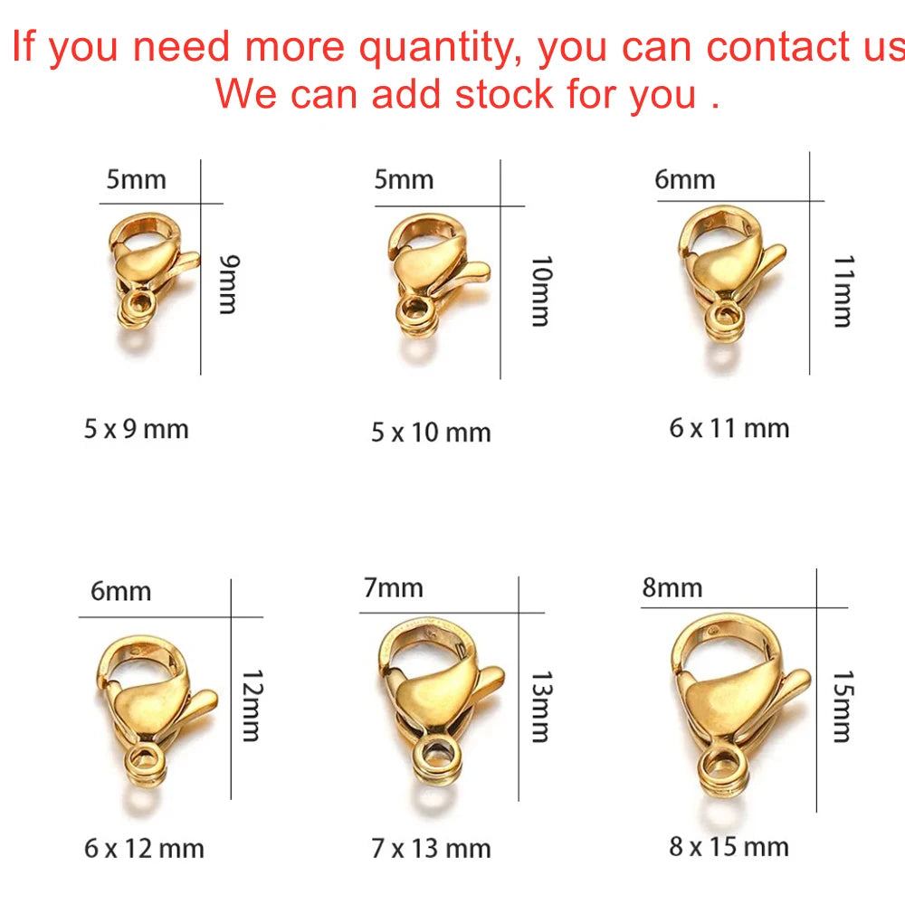 Lobster Clasps Stainless Steel Gold Color Connectors DIY Jewelry Making