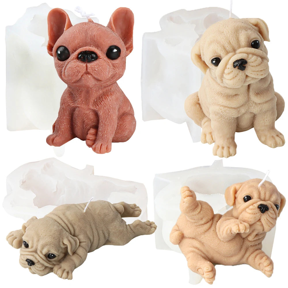 3D Dog Silicone Candle Molds Shar Pei Puppy Scented Plaster Soap Chocolate Cake Baking Fondant Moulds DIY Ainmal Making Mold